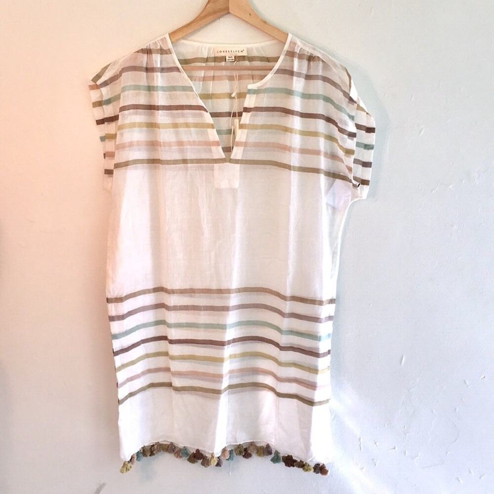 Lovestitch top and coverup NWT M/L Boho beige tan